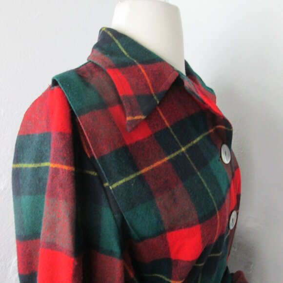 Housecoat Robe Vintage MCM 50s PENDLETON Red Tartan Plaid Belted Women's Size L - Picture 5 of 8
